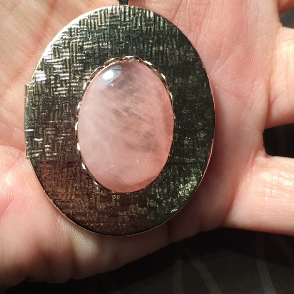 Locket engraved inside, silver pink stone .